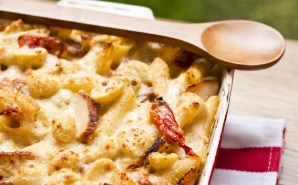  Penne com frango desfiado