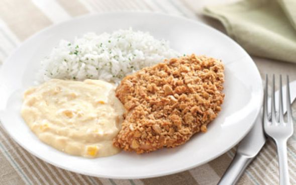 Frango crocante com creme de milho