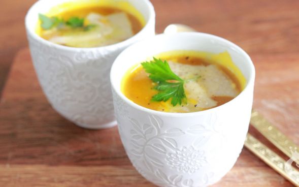 Sopa de abóbora, batata e alho poró